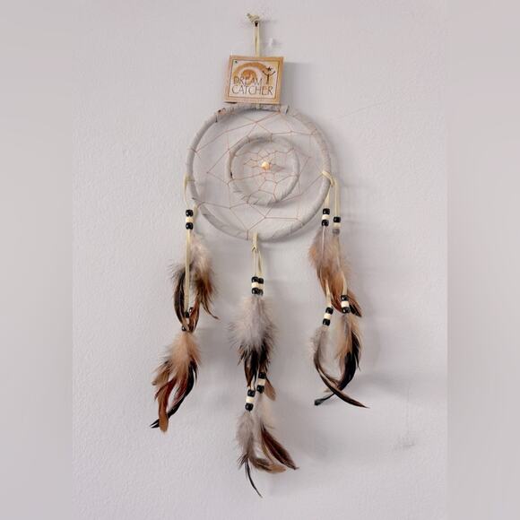 NWT Brown, Gray & Black Feathered Beaded Dreamcatcher - Picture 1 of 4